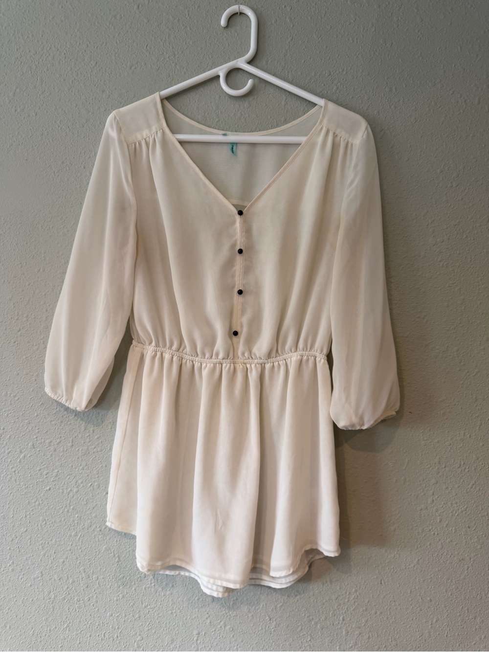 Maurices Cream Button-Front V-Neck Peasant Blouse